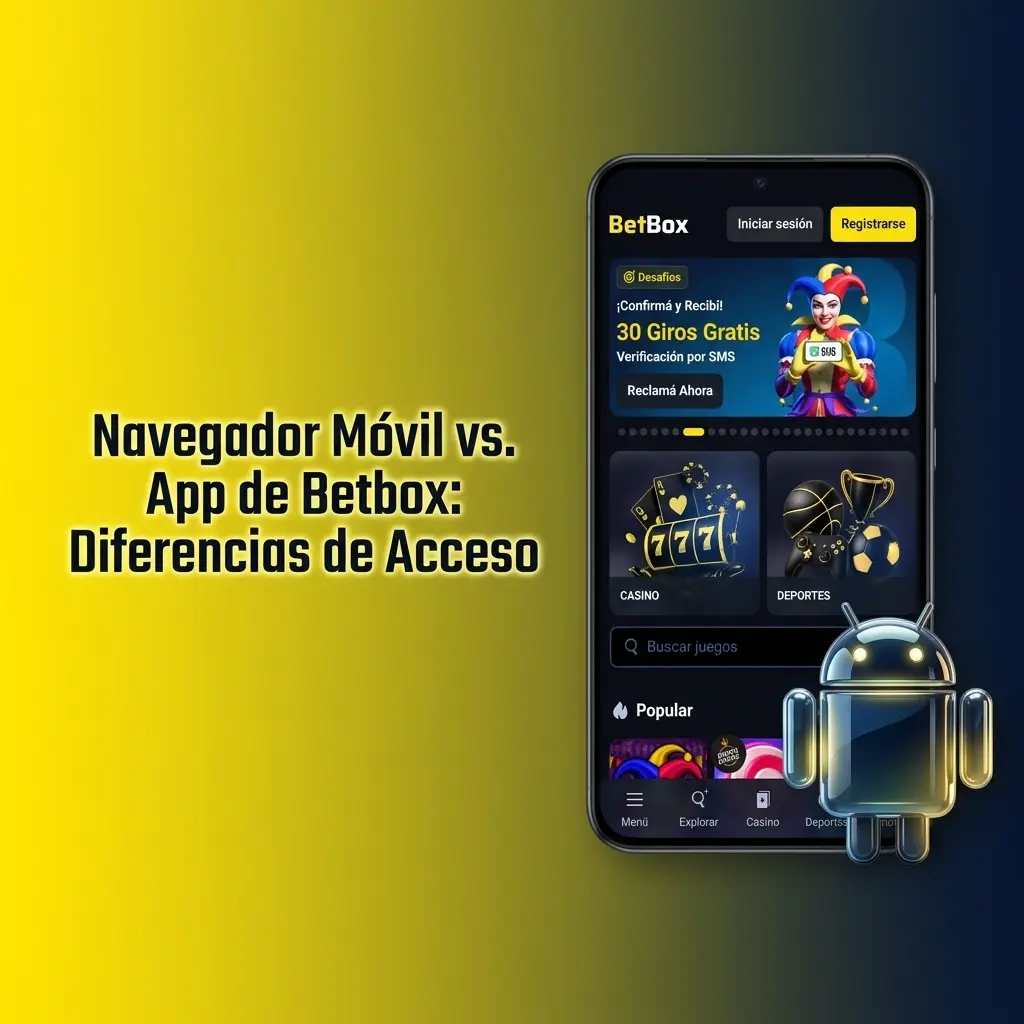 Comparación entre navegador móvil y app APK de Betbox en Android e iOS para acceder al casino