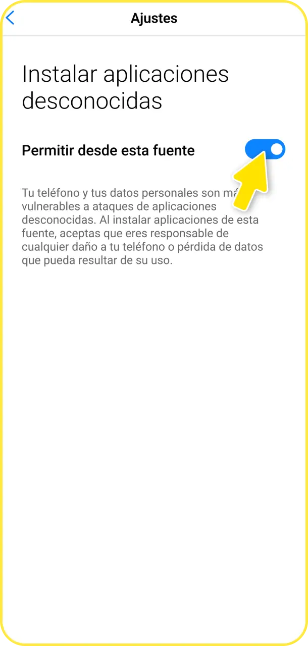 Habilitá la opción para instalar aplicaciones desde fuentes desconocidas en la configuración de tu teléfono para BetBox Argentina.