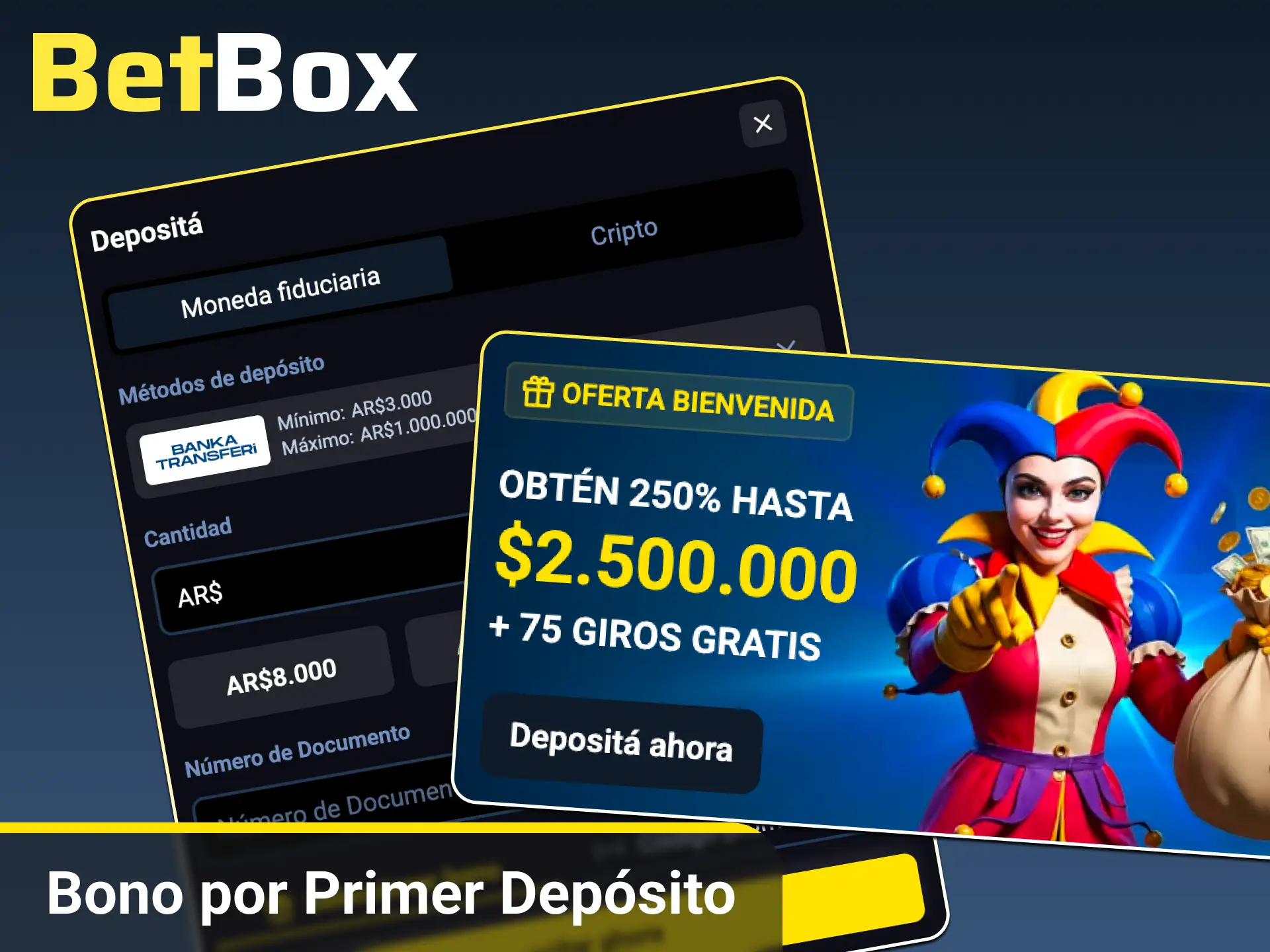 Depositá por primera vez y activá tu bono de bienvenida para multiplicar tu saldo inicial en BetBox Argentina.