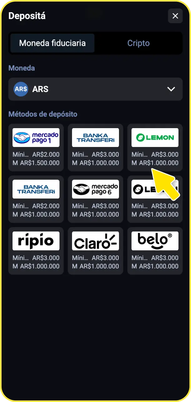 Elegí tu medio de pago preferido como Mercado Pago, Lemon Cash o CBU en BetBox Argentina.