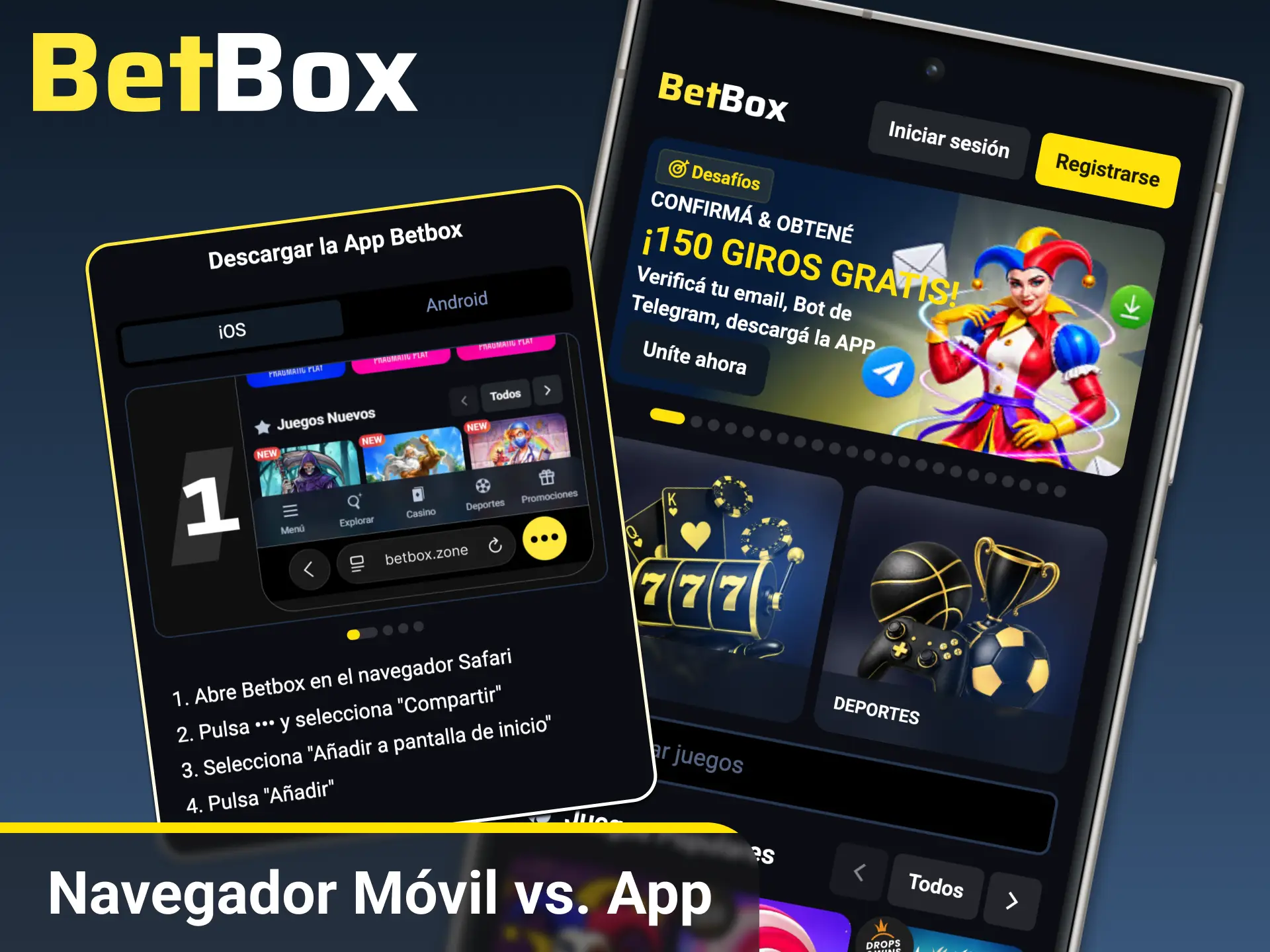 Compará las ventajas entre jugar desde el navegador móvil o descargar la aplicación nativa de BetBox Argentina.