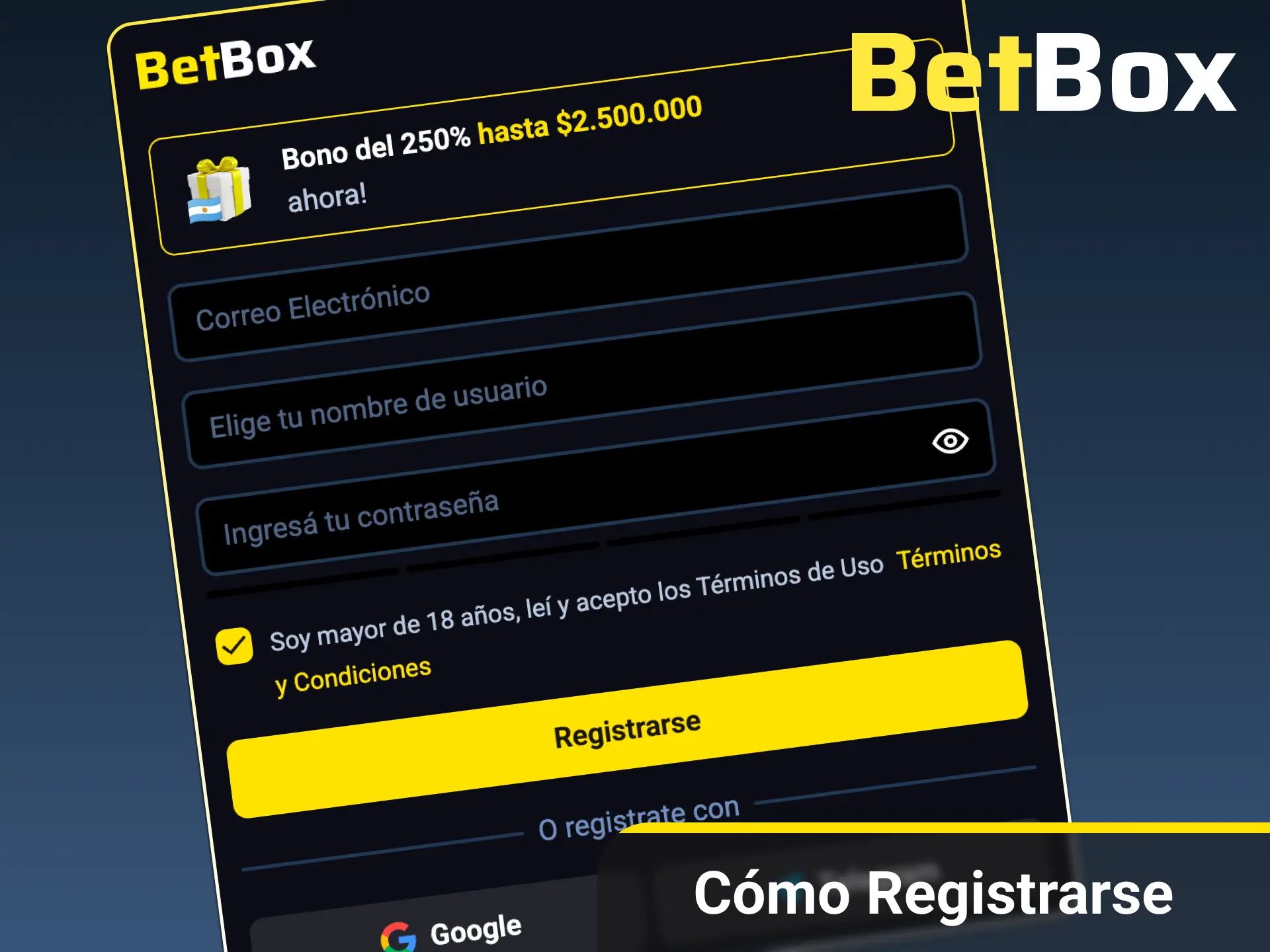 Seguí la guía paso a paso para crear tu cuenta y empezar a jugar de inmediato en BetBox Argentina.