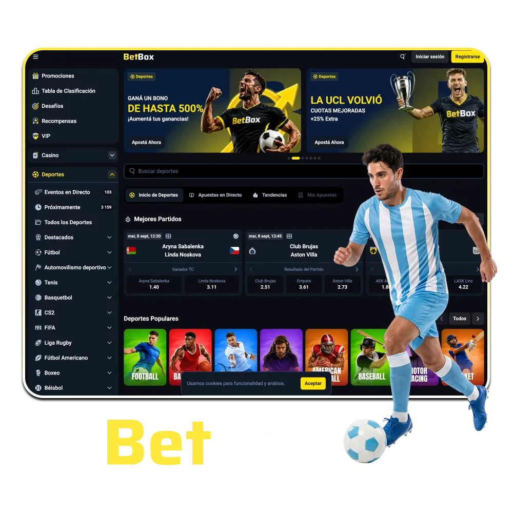 Explorá la oferta completa de tragamonedas, mesas en vivo y apuestas deportivas en la plataforma oficial de BetBox Argentina.
