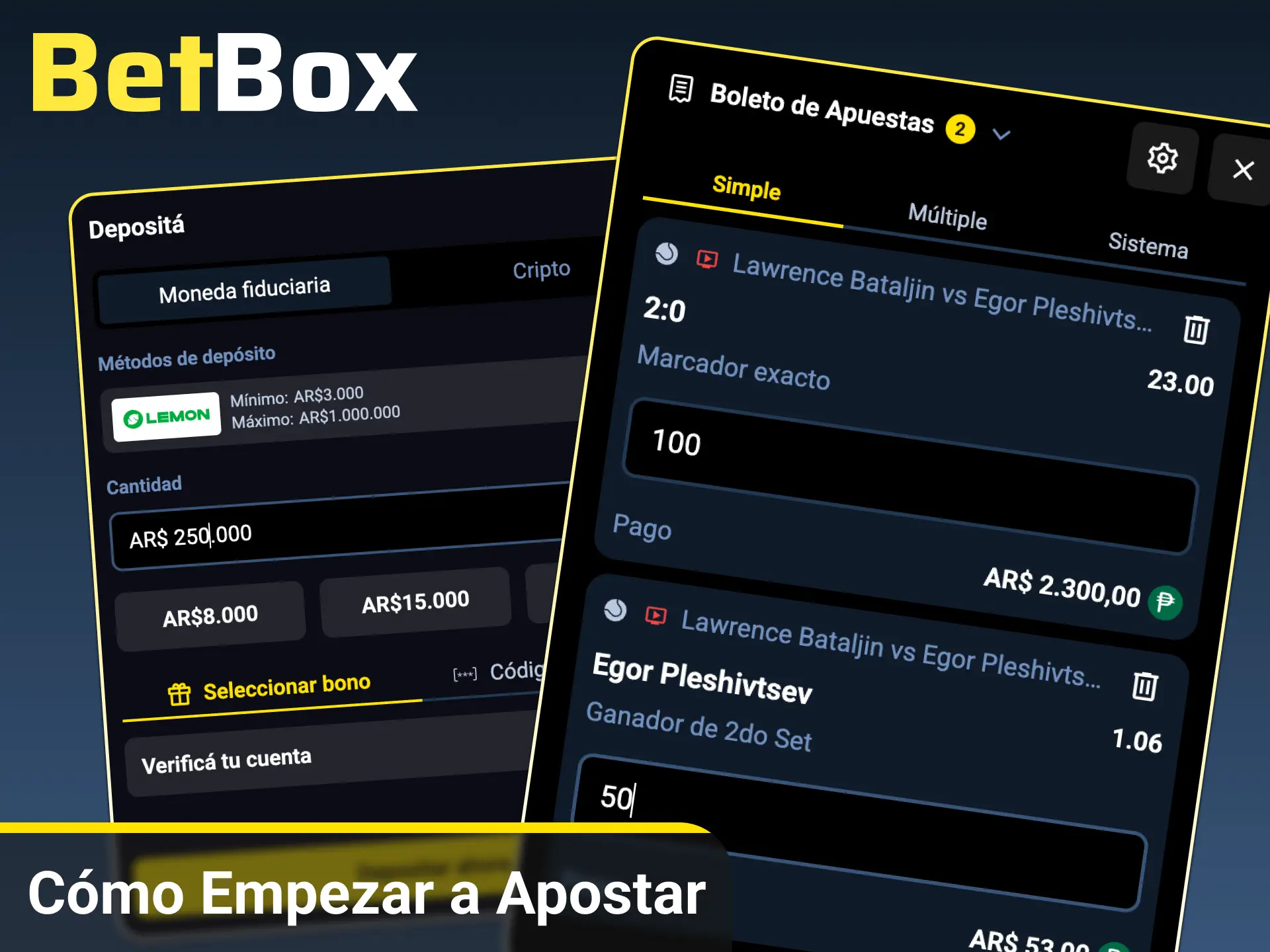Creá tu cuenta e ingresá saldo para comenzar a realizar tus apuestas de tenis en BetBox Argentina.
