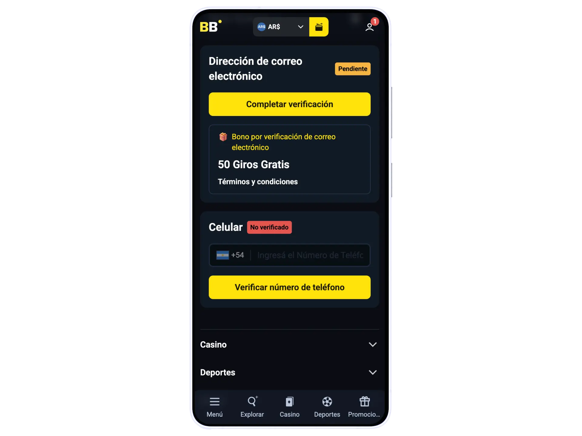 Completá la validación de identidad subiendo tus documentos directamente desde la app móvil de BetBox Argentina.