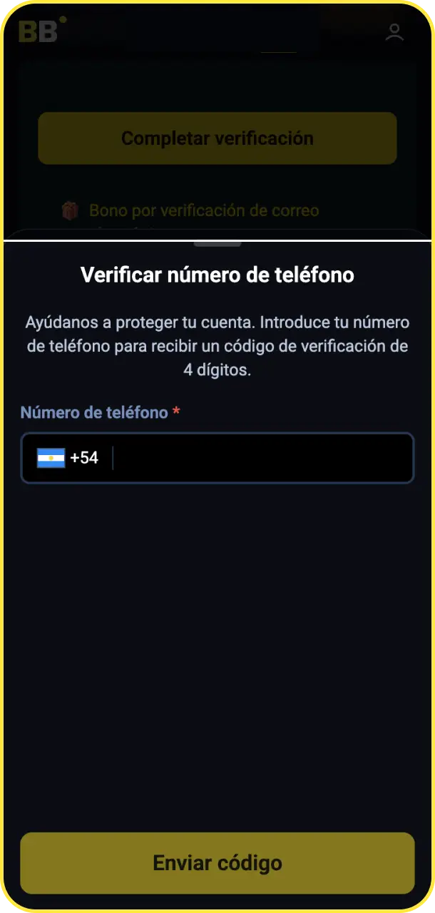Confirmá tu número de teléfono ingresando el código de seguridad recibido por SMS en BetBox Argentina.